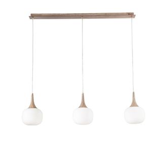 Luce-Ambiente-Design Linear Suspension Jaipur in Wood-Colored Metal and Three White Glass Diffusers