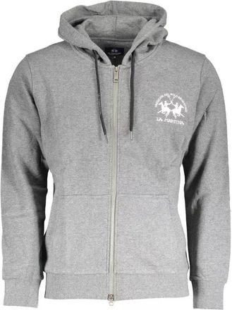 La Martina Grijze Katoenen Sweater met Capuchon en Rits - Heren - Vesten met rits - Grijs - XL - Katoen - Hoodies & sweatvesten