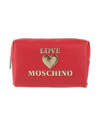 Love Moschino Makeup Bag in Red Coated Fabric with Zip Fastening