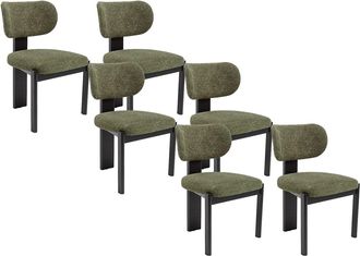 Vente-Unique Juego de 6 sillas de tela bouclé y madera de hevea negra - Verde caqui - WILANA