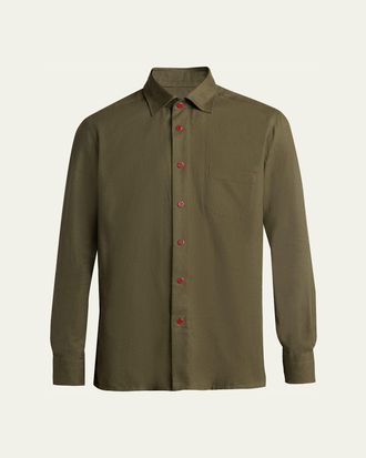 Kiton Mens Solid Cotton Pocket Snap-Front Shirt