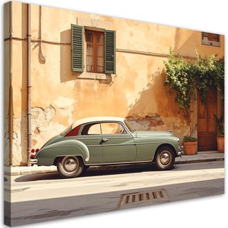 Feeby Cuadro Sobre Lienzo, Italia Toscana Calle Con Coche Antiguo, 100x70