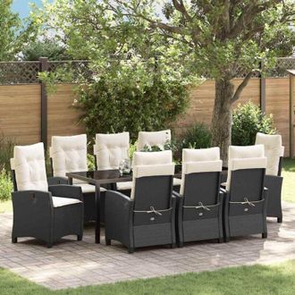 vidaXL Conjunto De Comedor De Jard&iacute;n 9 Pcs Negro Rat&aacute;n Sint&eacute;tico Vidaxl