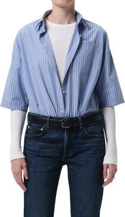 Citizens Of Humanity Frances Cape Crop Cotton Button-Up Shirt in Kindered Stripe at Nordstrom Rack, Size X-Small