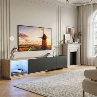 OEM Mueble De Tv - Pocketpop - Mueble De Tv 180 Cm - Negro Y Madera - Mueble De Tv Led De Inducci&oacute;n - Dise&ntilde;o Moderno