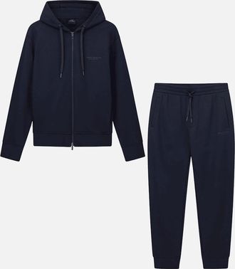 A|X Armani Exchange Mens Cotton Tonal Logo Navy Zip Hooded Tracksuit - Size: 36