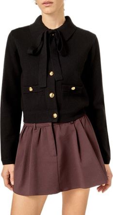 English Factory Detachable Bow Cardigan in Black at Nordstrom, Size X-Small