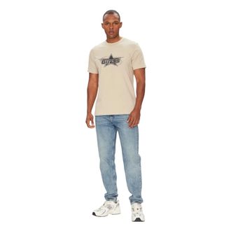 Guess T-Shirts, male, Beige, Size: XS Regular-fit logo T-shirt