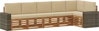 vidaXL Conjunto De Sof&aacute;s De Exterior 6 Uds. Natural Y Beige Poli&eacute;ster Vidaxl
