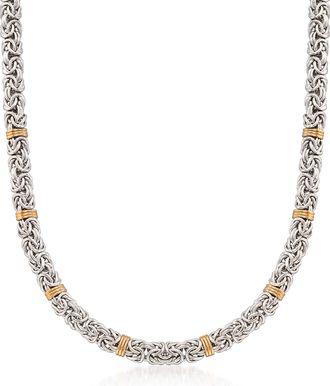 Ross-Simons Sterling Silver and 14kt Yellow Gold Byzantine Station Necklace