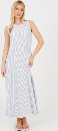 Brave Soul Vestito lungo senza maniche color crema a righe-Bianco