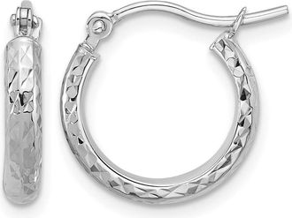 Diamond2Deal 14k Gold Diamond-cut 2.5x15mm Hollow Hoop Earrings