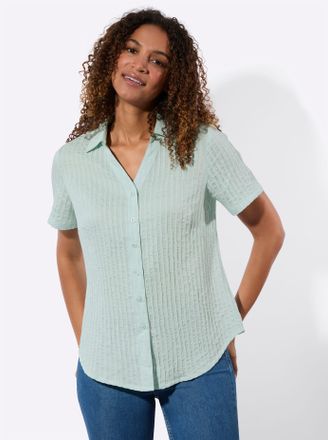 Casual Looks Hemdbluse CASUAL LOOKS, Damen, Gr. 36, kalkmint, gestreift, 81% Viskose, 19% Polyamid, unifarben, Blusen Hemdbluse