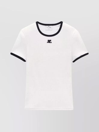 Courr&egrave;ges BUMPY round neck contrast cotton t-shirt
