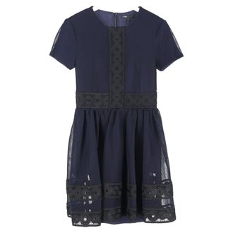 Maje mini-jurk met ronde hals en kanten details in marineblauw polyester
