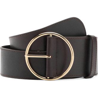 Mango Round Buckle Leather Belt in Chocolate at Nordstrom, Size Medium