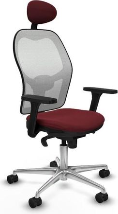 Piqueras y Crespo Piqueras Y Crespo - Jorquera Sincro Malla Blanca Similpiel Granate Brazos 3d Base Aluminio Cabecero Fijo Ruedas 65mm Nailon