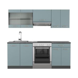Vicco Mueble De Cocina R-line, Gris Azulado/antracita, 200 Cm, Et Antracita