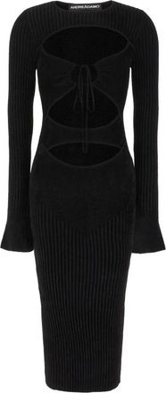 ADĀMO Andrea Adamo Stretch Gebreide Midi Jurk - Dames - Kleedjes - Zwart - M - Kleedjes