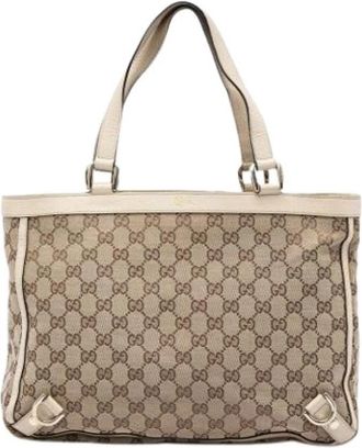 Gucci Pre-owned Canvas Tote Bag - Dames - Vintage Shopper - Beige - ONE Size - Leer - Vintage