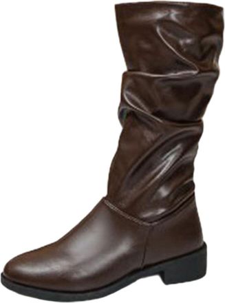 Generic Womens Knee High Boots Wide Calf Casual Ladies Long Booties Low Chunky Heel Non-Slip Stylish Vintage Comfy Pull On Riding Boots Outdoor Party