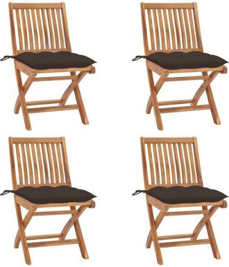 vidaXL Vidaxl - Sillas De Jard&iacute;n Plegables 4 Uds Madera Maciza Teca Con Cojines