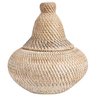 Beliani Beliani - Cesta De Rat&aacute;n Natural Blanco 25 Cm Pintado Tapa R&uacute;stico Accesorio Boho Bila