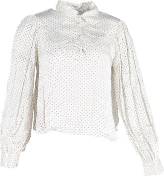 Ganni Ganni Cameron Polka Dot Print Long Sleeve Blouse in White Cotton