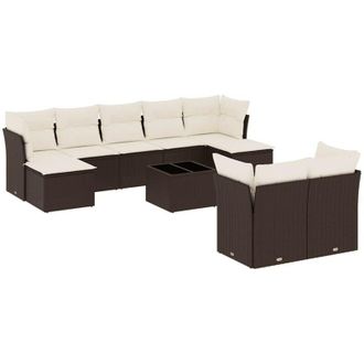 vidaXL Set De Sof&aacute;s De Jard&iacute;n 10 Pzas Y Cojines Rat&aacute;n Sint&eacute;tico Marr&oacute;n Vidaxl