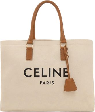 Celine Brown White Canvas Tote Bag (Pre-Owned)