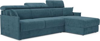 Divani.Store Miryam Sof&aacute; Cama Esquinero Con Reposacabezas Reclinables En Tejido Antimanchas T31 232 Cm Derecho Petroleo