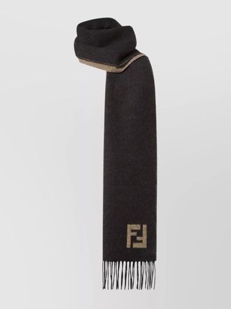 Fendi wool cashmere fringed scarf