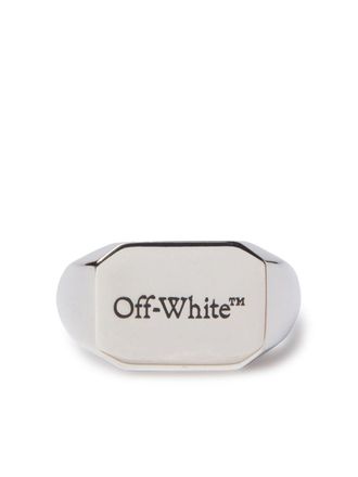 Off-white Anello con logo inciso - Argento