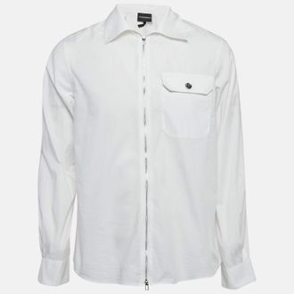 Emporio Armani White Cotton Zip-Up Long Sleeve Shirt