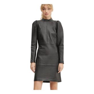 Bruuns Bazaar Abito in Pelle con Maniche a Sbuffo - - Dresses - Donna - Nero - S