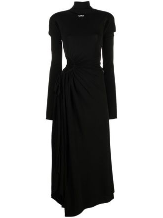 Off-white cut-out pliss&eacute; panel long dress - women - Spandex/Elastane/Viscose - 40 - Black