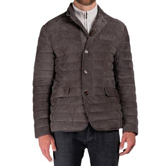 Moorer MenS Smoke Quilted Button-Up Jacket, Size 56