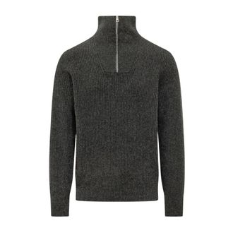 Amaranto Maglione a collo alto con zip corta a coste inglesi - - Knitwear - Uomo - Grigio - M