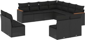 vidaXL Set De Sof&aacute;s De Jard&iacute;n 11 Pzas Y Cojines Rat&aacute;n Sint&eacute;tico Negro Vidaxl