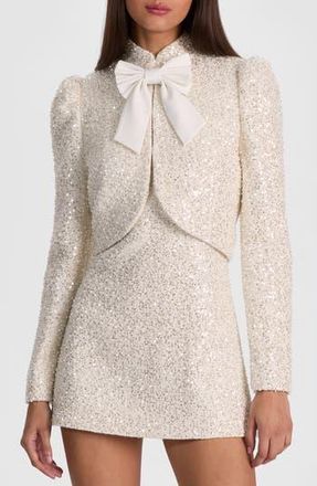 Alice & Olivia Ilaria Sequin & Bead Embellished Crop Jacket with Bow in Off White at Nordstrom Rack, Size Small