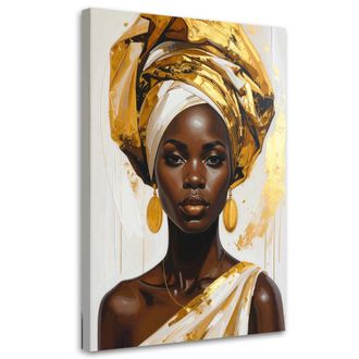 Feeby Cuadro Sobre Lienzo, Retrato De Una Mujer Negra Con Turbante, 80x120