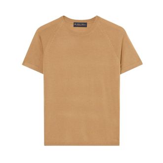 Brooks Brothers Kortmouw Merino Wollen Ronde Hals - Dames - T-shirts - Bruin - L - Wol - Tops
