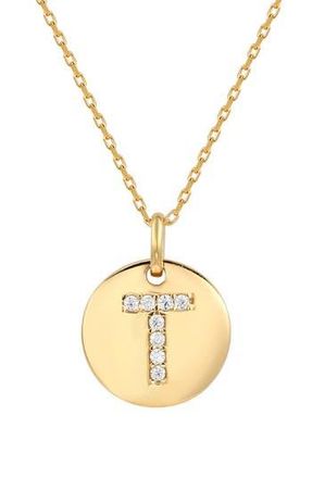Suzy Levian Yellow Sterling Silver White Cubic Zirconia Initial Disc Pendant Necklace in Yellow-T at Nordstrom Rack