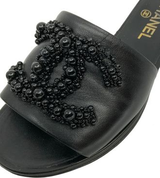 Chanel Embellished Black Slides Size 35.5