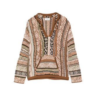 Laneus Hooded V-neck Jumper - male - Laneus - V-neck Knitwear - Brown - XL - Knitwear