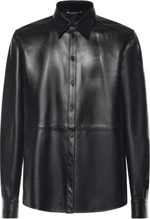 Dolce & Gabbana Leren overhemd met knopen - Heren - Leren en Su&egrave;de Jassen - Zwart - L - Leer - Jassen