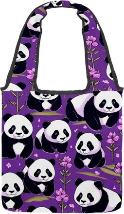 Generic Cute Panda on Purple Reversible Canvas Shoulder Tote - Double-Sided Print, 12oz Cotton, 27cm Drop, Fold-Flat Bag for Travel, Shopping, Street Outings