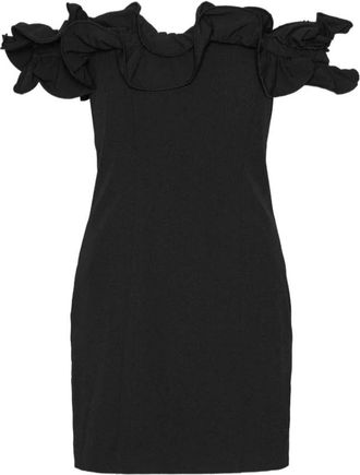 Rotate Rotate Birger Christensen, Kleedjes, Dames, Zwart, M, Polyester, Mini Jurk met Ruches