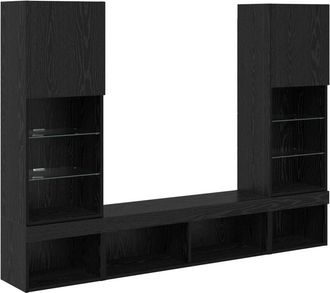 vidaXL Unidades De Tv De Pared Con Led Con Led 5 Pcs Roble Negro Vidaxl