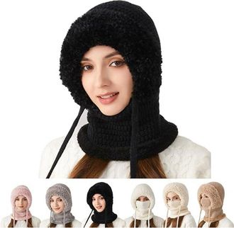 Generic 3 in 1 Beanie Hat for Women, Warm All in One Hat and Scarf Thermal Winter Hats Windproof Balaclava for Skiing Hiking Outdoor Activities